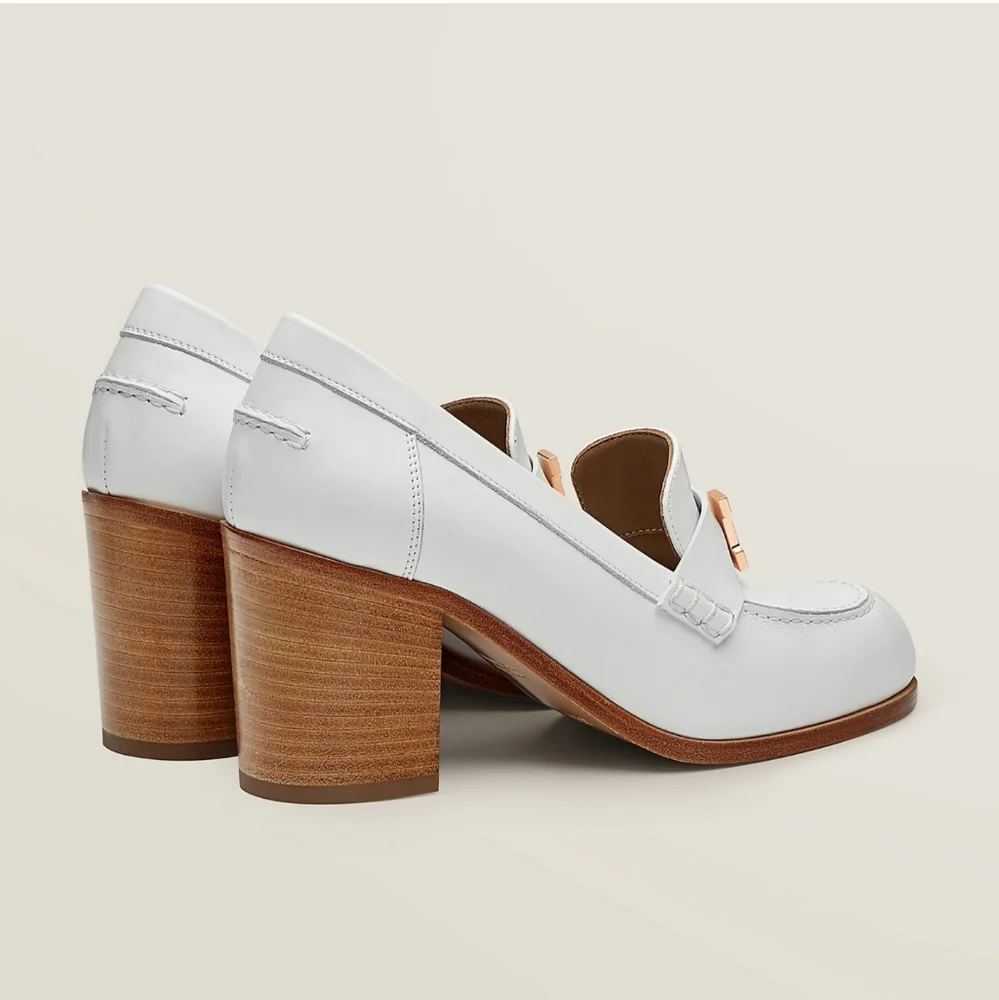 Hermès Dauphine 70 Loafer Blanc Calfskin with Rose Gold-plated Buckle sz 37.5 - Picture 3 of 16